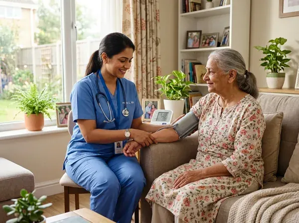 Home nursing care nurse assisting patient